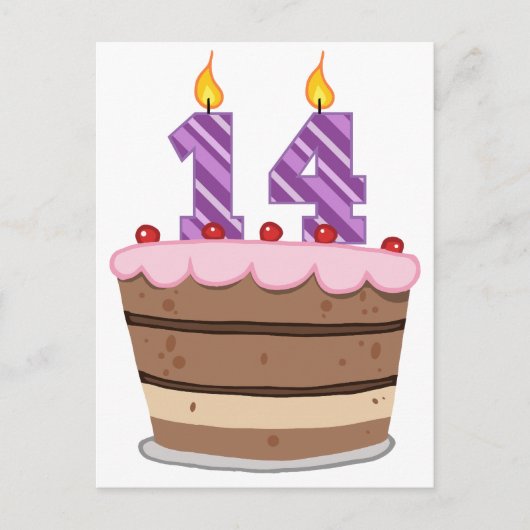 Leeftijd 14 op de Birthday Cake Briefkaart (Voorkant)
