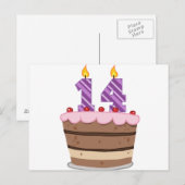 Leeftijd 14 op de Birthday Cake Briefkaart (Voorkant / Achterkant)