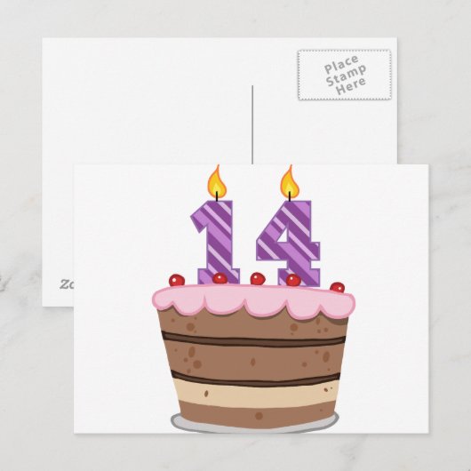 Leeftijd 14 op de Birthday Cake Briefkaart (Voorkant / Achterkant)