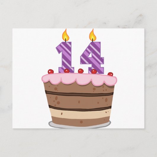 Leeftijd 14 op de Birthday Cake Briefkaart (Voorkant)