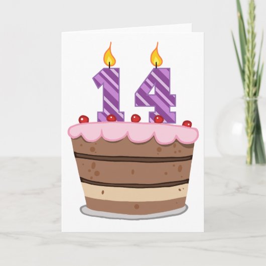 Leeftijd 14 op de Birthday Cake Kaart (Voorkant)