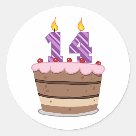 Leeftijd 14 op de Birthday Cake Ronde Sticker (Voorkant)