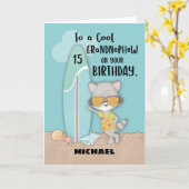 Leeftijd 15 grootneefje Birthday Beach Funny Racco Kaart (Gele Bloem)