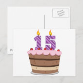 Leeftijd 15 op de Birthday Cake Briefkaart (Voorkant / Achterkant)