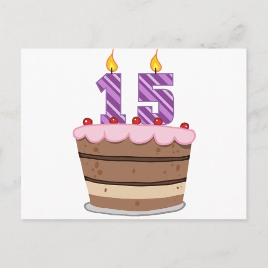 Leeftijd 15 op de Birthday Cake Briefkaart (Voorkant)