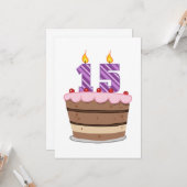 Leeftijd 15 op de Birthday Cake Kaart (Voorkant / Achterkant in situ)