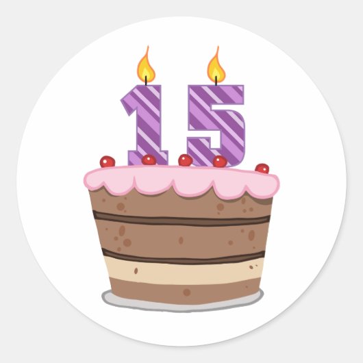 Leeftijd 15 op de Birthday Cake Ronde Sticker (Voorkant)