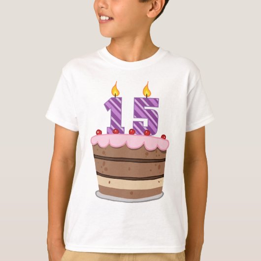 Leeftijd 15 op de Birthday Cake T-shirt (Voorkant)