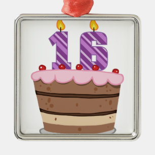Leeftijd 16 op de Birthday Cake Metalen Ornament