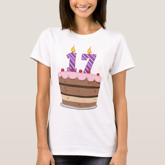 Leeftijd 17 op de Birthday Cake T-shirt (Voorkant)