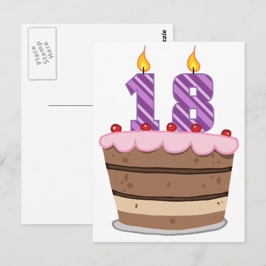 Leeftijd 18 op de Birthday Cake Briefkaart (Voorkant / Achterkant)
