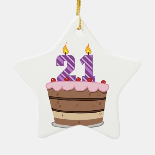 Leeftijd 21 op de Birthday Cake Keramisch Ornament (Achterkant)