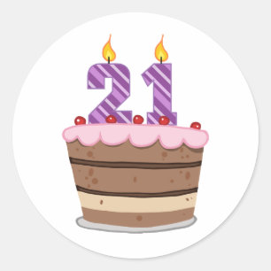 Leeftijd 21 op de Birthday Cake Ronde Sticker