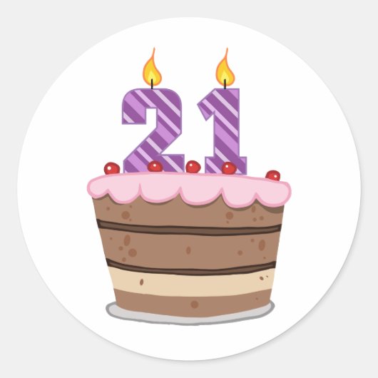 Leeftijd 21 op de Birthday Cake Ronde Sticker (Voorkant)