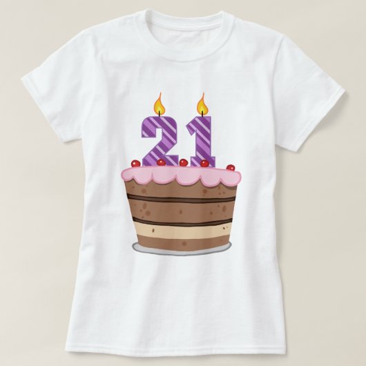 Leeftijd 21 op de Birthday Cake T-shirt (Design voorkant)