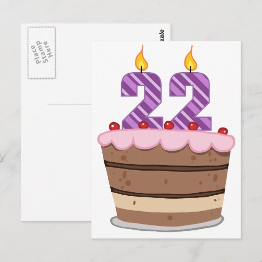 Leeftijd 22 op de Birthday Cake Briefkaart (Voorkant / Achterkant)