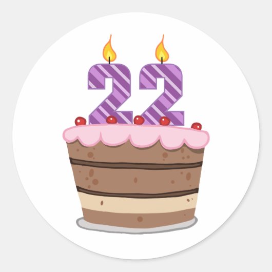 Leeftijd 22 op de Birthday Cake Ronde Sticker (Voorkant)