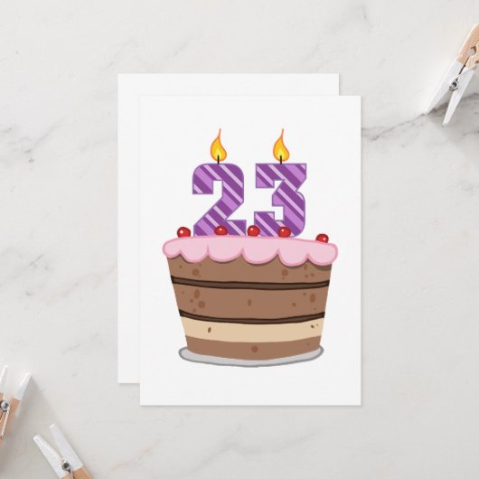 Leeftijd 23 op de Birthday Cake Kaart (Voorkant / Achterkant in situ)