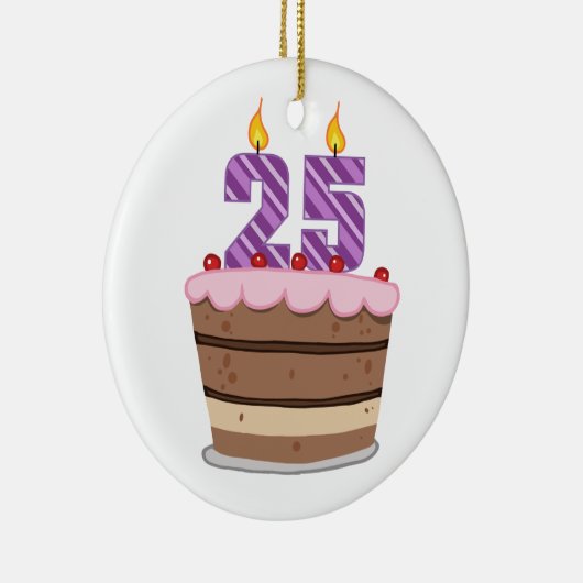 Leeftijd 25 op de Birthday Cake Keramisch Ornament (Rechts)