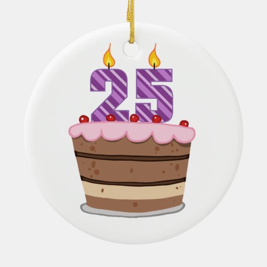 Leeftijd 25 op de Birthday Cake Keramisch Ornament (Achterkant)