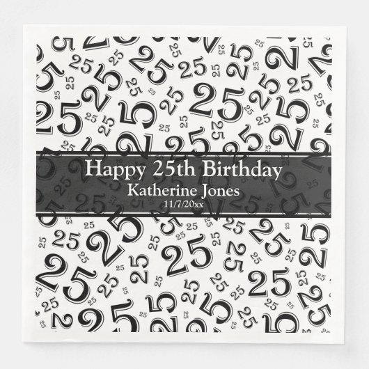 Leeftijd 25 Willekeurig Getal Patroon Zwart/Wit Servet (Voorkant)