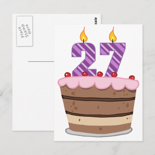 Leeftijd 27 op de Birthday Cake Briefkaart (Voorkant / Achterkant)