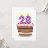 Leeftijd 28 op de Birthday Cake Kaart (Voorkant / Achterkant in situ)