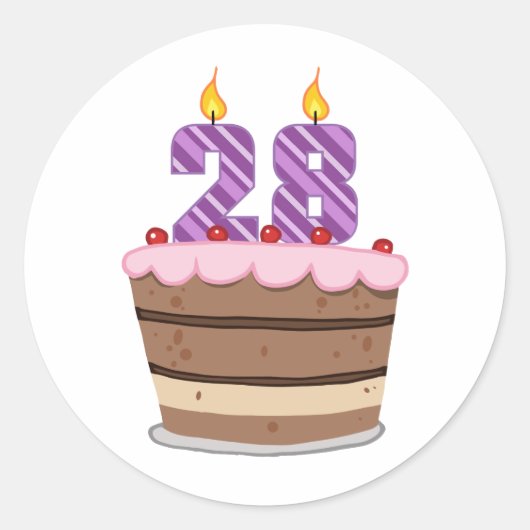 Leeftijd 28 op de Birthday Cake Ronde Sticker (Voorkant)