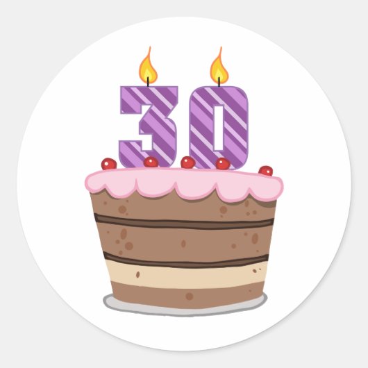 Leeftijd 30 op de Birthday Cake Ronde Sticker (Voorkant)