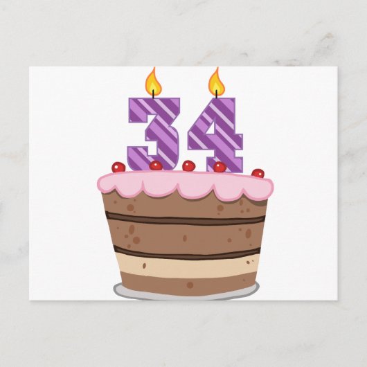 Leeftijd 34 op de Birthday Cake Briefkaart (Voorkant)