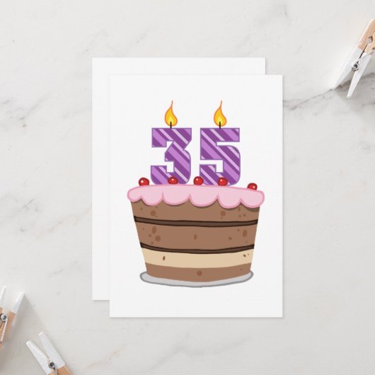 Leeftijd 35 op de Birthday Cake Kaart (Voorkant / Achterkant in situ)