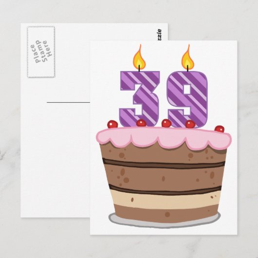 Leeftijd 39 op de Birthday Cake Briefkaart (Voorkant / Achterkant)