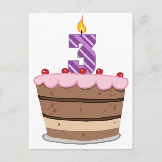 Leeftijd 3: Birthday Cake Briefkaart (Voorkant)