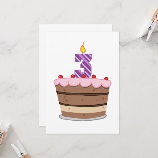 Leeftijd 3: Birthday Cake Kaart (Voorkant / Achterkant in situ)