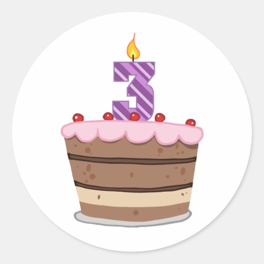 Leeftijd 3: Birthday Cake Ronde Sticker (Voorkant)