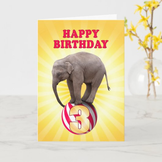 Leeftijd 3, een gelukkige olifantenverjaardagskaar kaart (Gele Bloem)