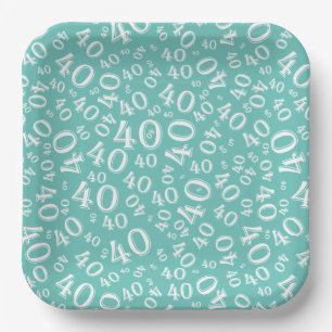 Leeftijd 40 Willekeurig cijferpatroon Turquoise/Wi Papieren Bordje