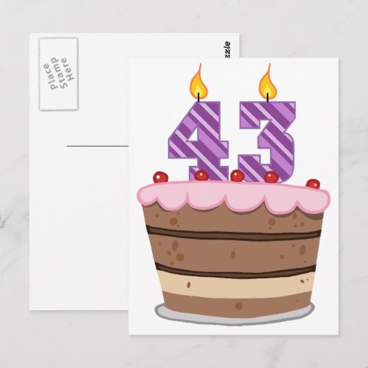 Leeftijd 43 op de Birthday Cake Briefkaart (Voorkant / Achterkant)