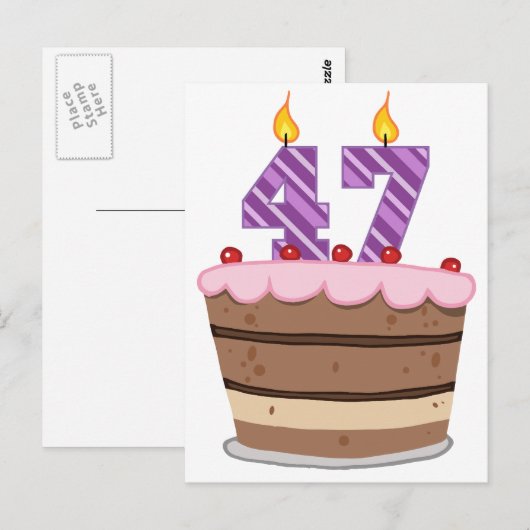 Leeftijd 47 op de Birthday Cake Briefkaart (Voorkant / Achterkant)
