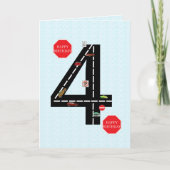 Leeftijd 4, 4e verjaardag, speelgoed auto's en weg kaart (Voorkant)