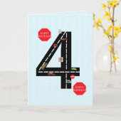 Leeftijd 4, 4e verjaardag, speelgoed auto's en weg kaart (Gele Bloem)