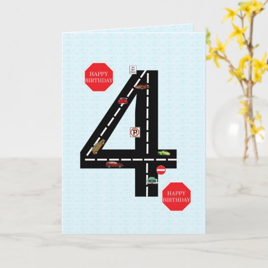 Leeftijd 4, 4e verjaardag, speelgoed auto's en weg kaart (Gele Bloem)