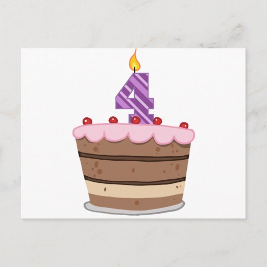 Leeftijd 4 op de Birthday Cake Briefkaart (Voorkant)