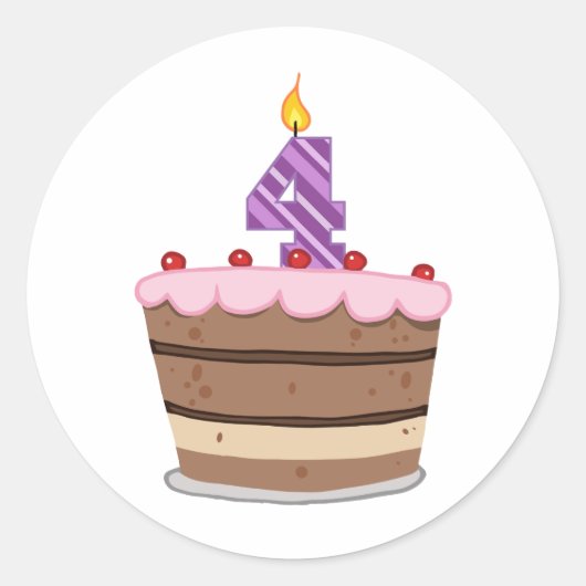 Leeftijd 4 op de Birthday Cake Ronde Sticker (Voorkant)