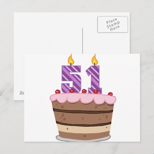 Leeftijd 51 op de Birthday Cake Briefkaart (Voorkant / Achterkant)
