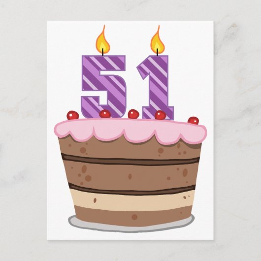 Leeftijd 51 op de Birthday Cake Briefkaart (Voorkant)