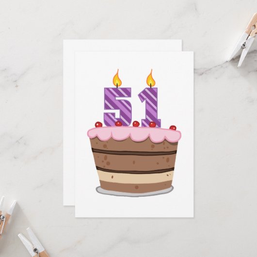 Leeftijd 51 op de Birthday Cake Kaart (Voorkant / Achterkant in situ)