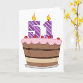 Leeftijd 51 op de Cake van de Verjaardag Kaart (Gele Bloem)