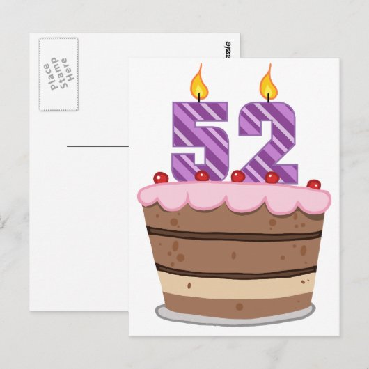 Leeftijd 52 op de Birthday Cake Briefkaart (Voorkant / Achterkant)