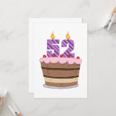 Leeftijd 52 op de Birthday Cake Kaart (Voorkant / Achterkant in situ)